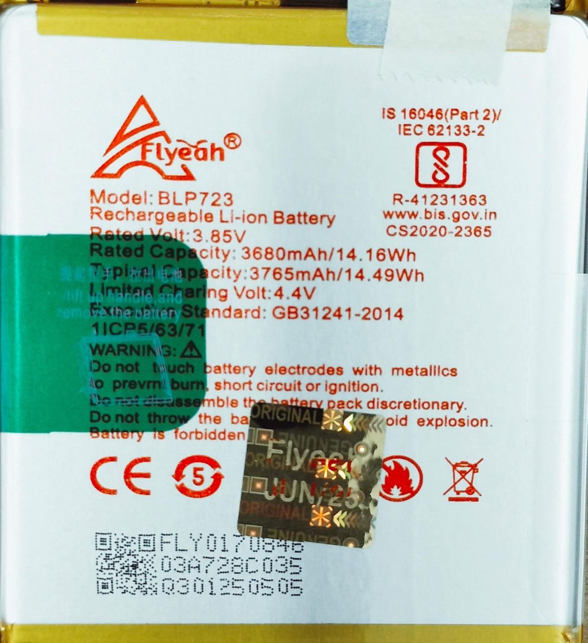 Battery for Oppo Realme X BLP723  3780 mAh Capacity (RMX1901 RMX1903)