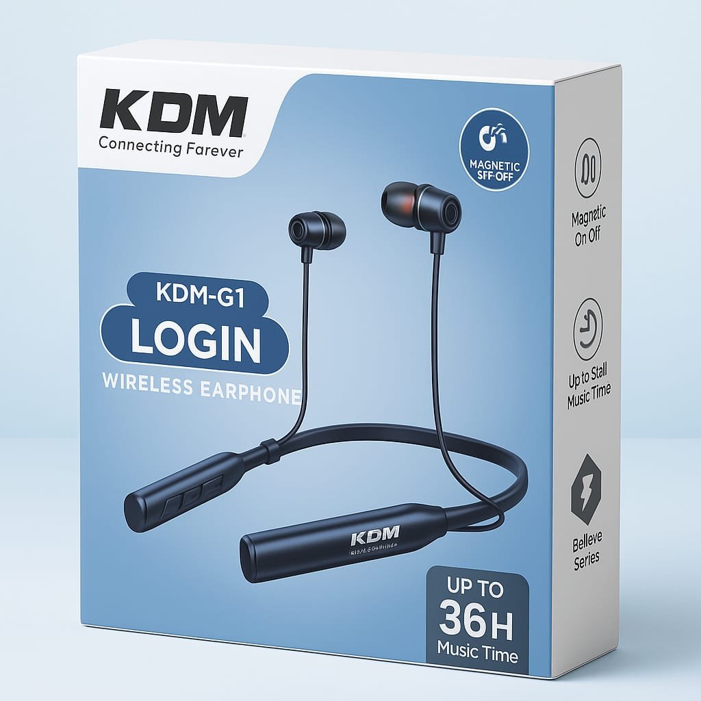 KDM-G1 LOGIN Wireless Bluetooth Neckband Earphone with 36H Battery, Magnetic On/Off, Type-C Charging (Silver/Navy)