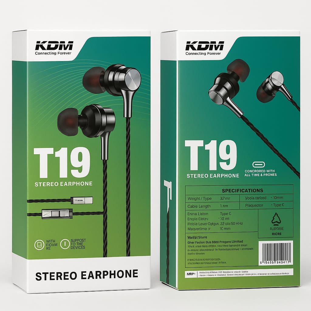 KDM T19 Type-C Wired Stereo Earphones | Deep Bass | Noise Isolation | Premium Metal Design with Mic