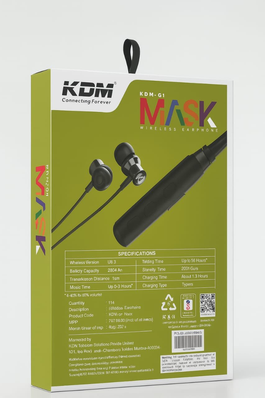 KDM-G1 MASK Wireless Bluetooth Neckband Earphones | 30H Playback | Voice Changeover | Type-C Fast Charging | 6 Months Warranty