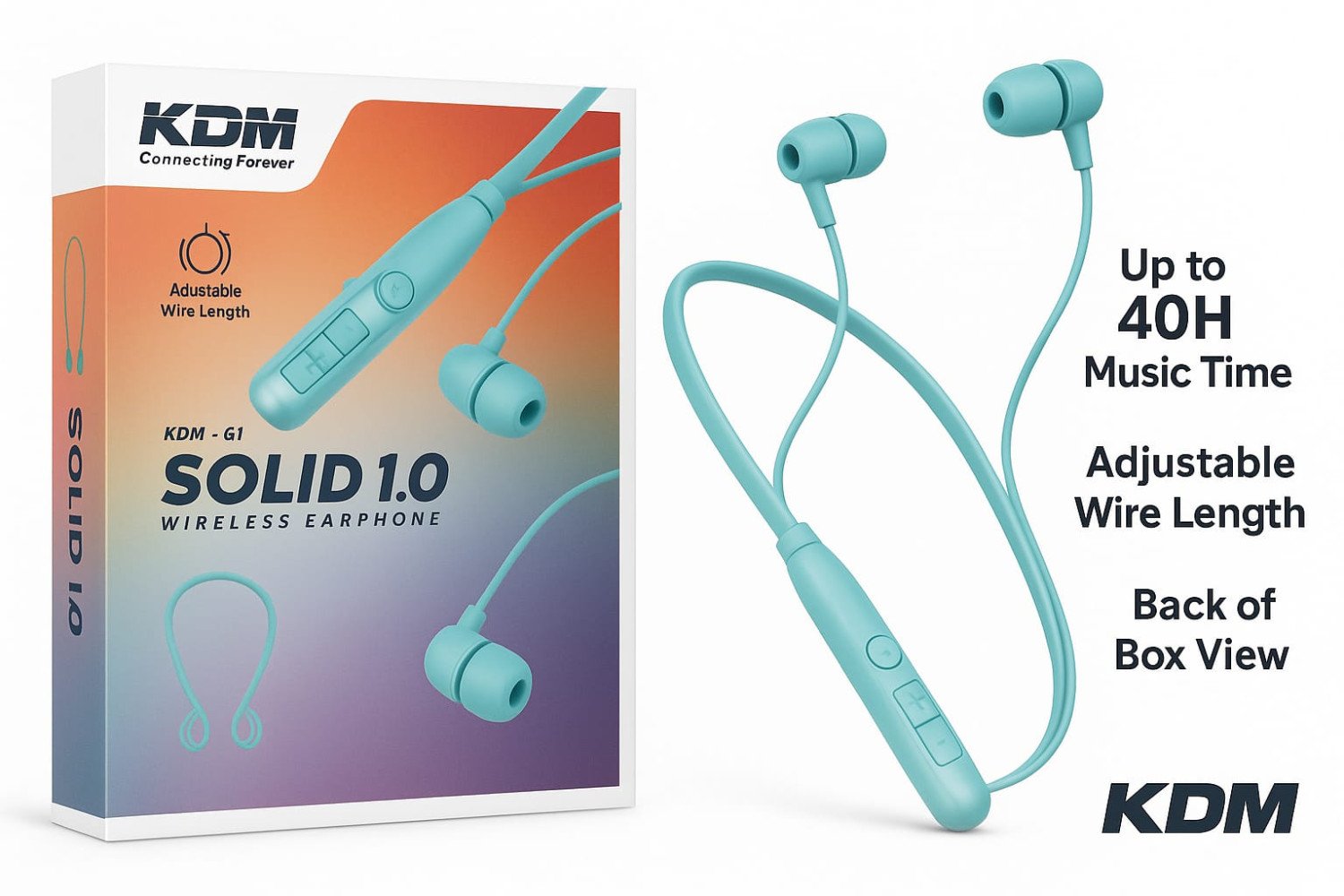 KDM Solid 1.0 Wireless Bluetooth Earphone (Aqua Blue)  Experience Powerful Sound. Solid Performance.