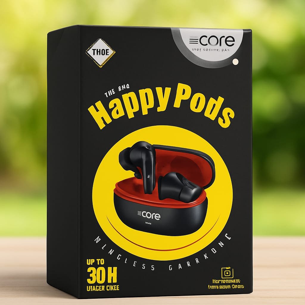 Ecore HappyPods COHE-NB4 Wireless Earphones with Silicone Protective Cover (Type-C, Bluetooth v6.4, Black)