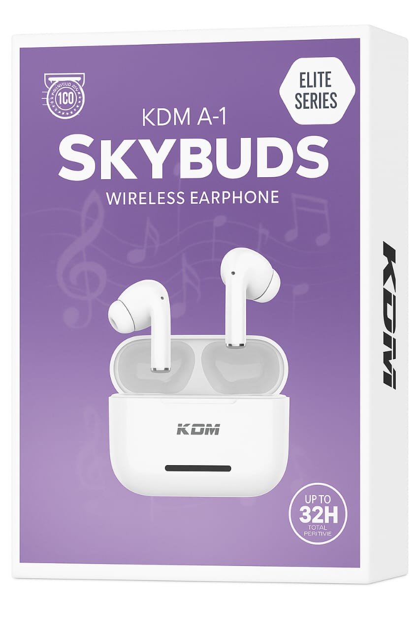 KDM A-1 SkyBuds Wireless Bluetooth Earphones with LED Indicator & Silicone Cover | Up to 32H Playtime | Stereo Sound | Elite Series