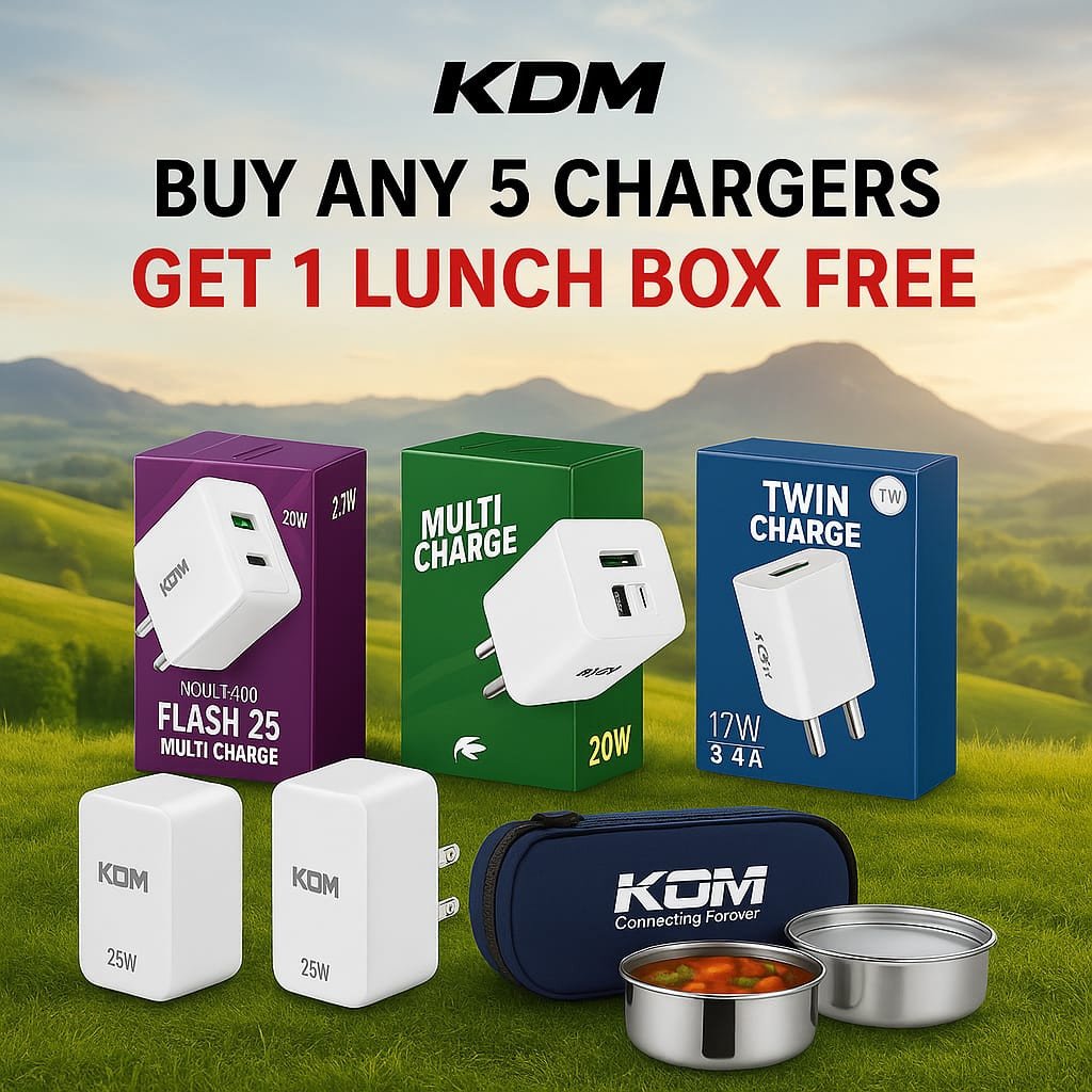 KDM Fast Charging Adapter Combo - Flash 25W / Multi Charge 20W / Twin Charge 17W | Buy Any 5 Chargers & Get 1 Premium Lunch Box Free