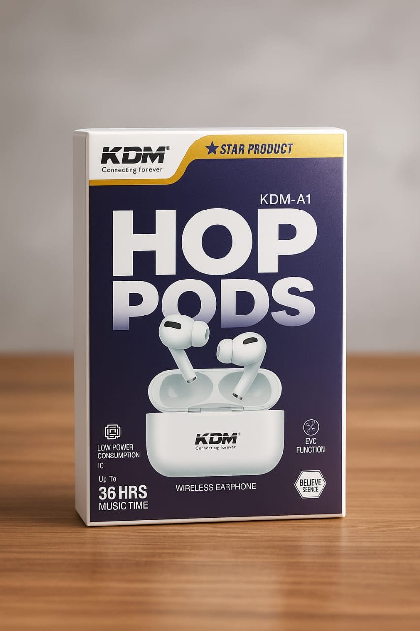 KDM-A1 Hoppods True Wireless Earbuds with ENC, 36 Hrs Music Time, Quick Charging & Protective Case (White)