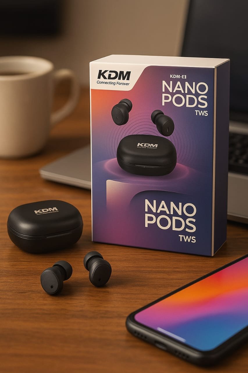 KDM Nano Pods KDM-E1 True Wireless Bluetooth Earbuds (TWS) – Compact Design, Up to 24H Music Time (White)